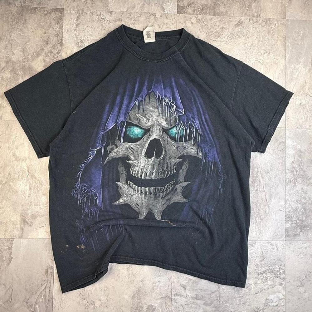 Y2K 00s Grunge skull black T shirt size large